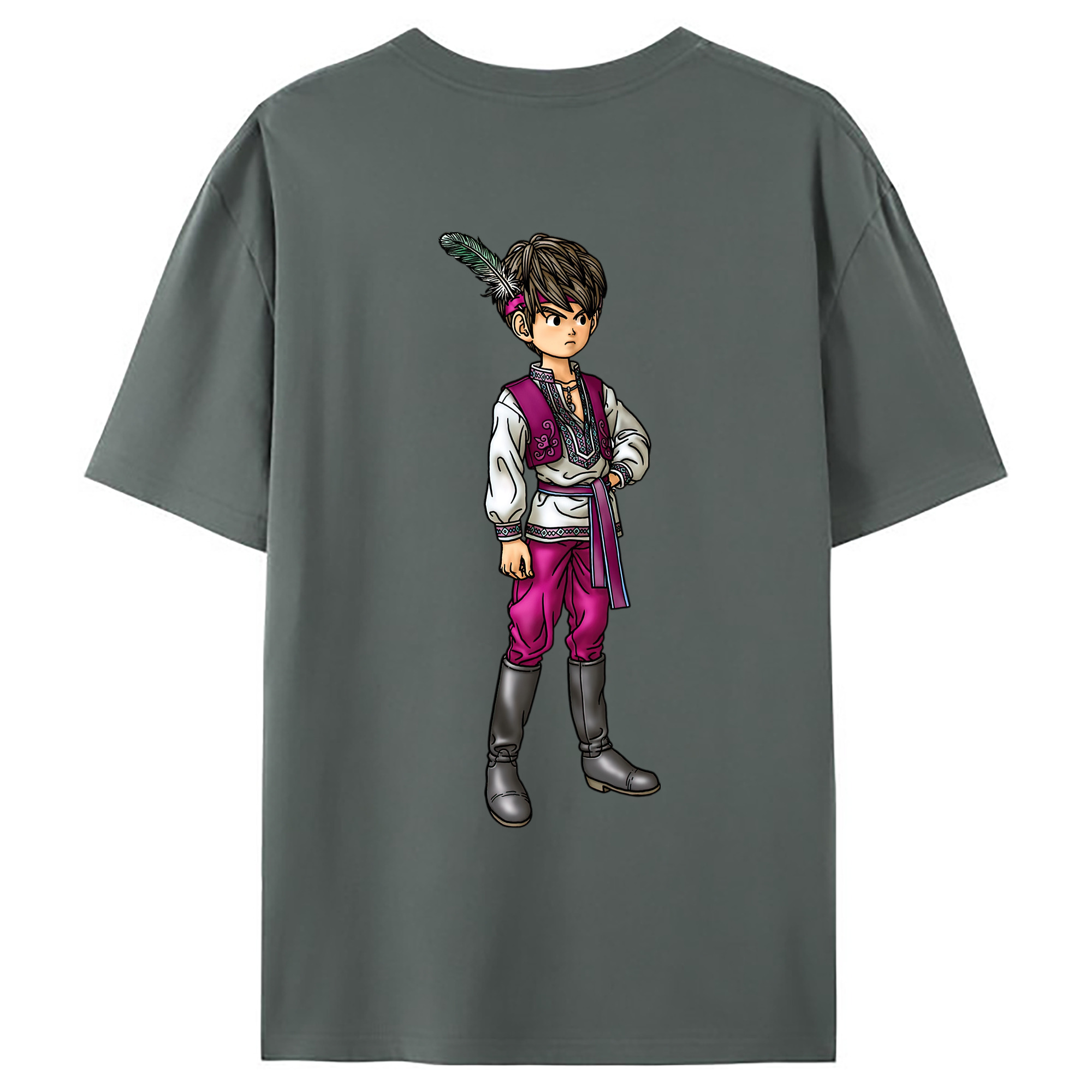 （画像用） ドラゴンクエスト Doragon Kuesuto Dragon Quest 綿100％ メンズ半袖Tシャツ（バックプリント） 通気性